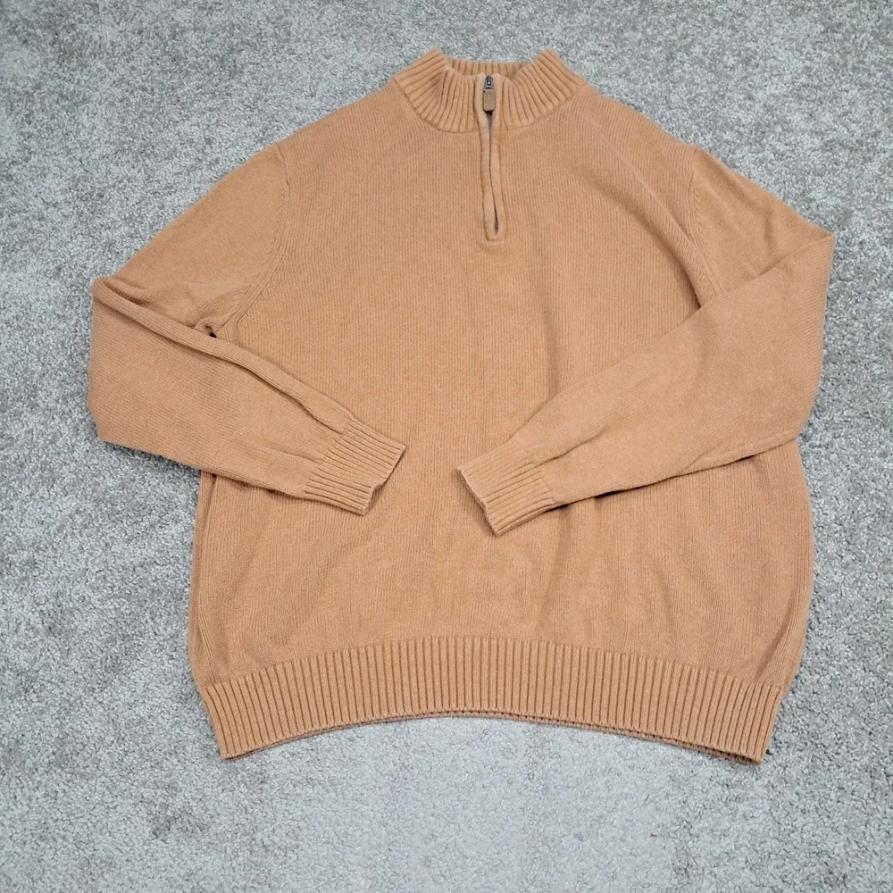St‎ Johns Bay Mens XXL Tan 100% Cotton Quarter Zip Pullover Sweater Classic Knit